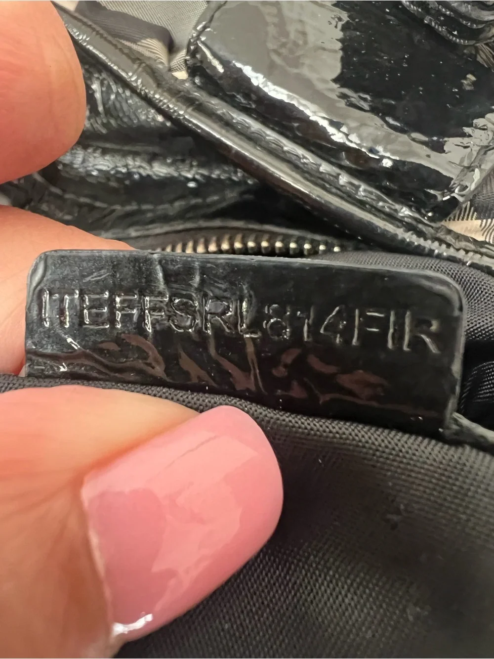 Burberry Black and Beige Checked Tote with Patent Trim
